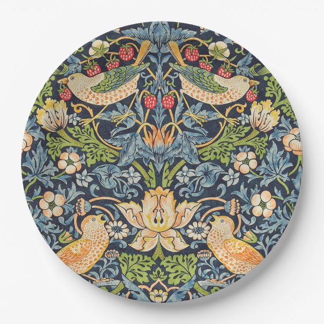 William Morris Strawberry Thief Floral Pattern Paper Plates (Front)
