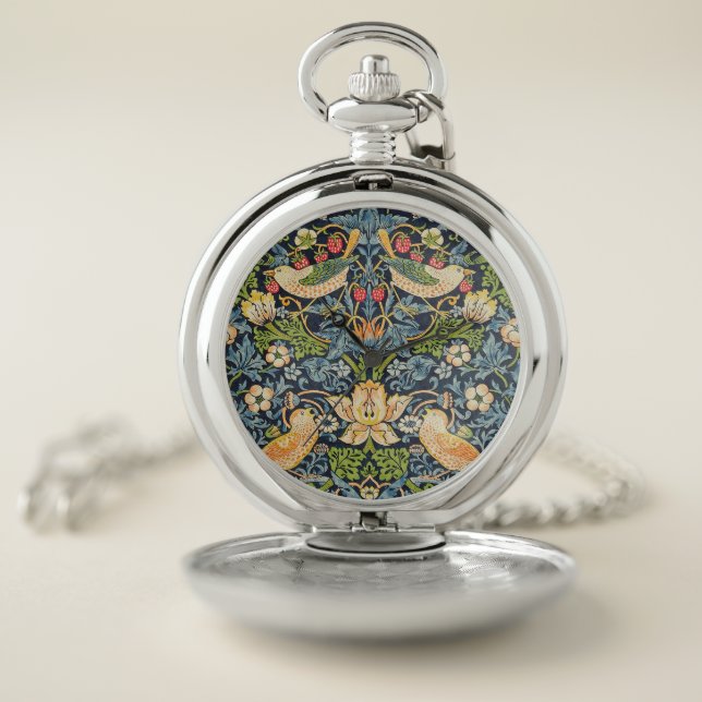 William Morris Strawberry Thief Floral Pattern Pocket Watch (Inside)