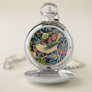 William Morris Strawberry Thief Floral Pattern Pocket Watch