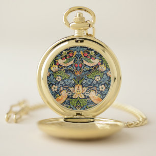 William Morris Strawberry Thief Floral Pattern Pocket Watch