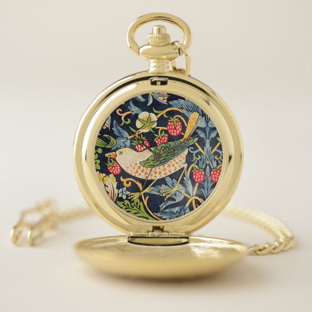 William Morris Strawberry Thief Floral Pattern Pocket Watch (Inside)