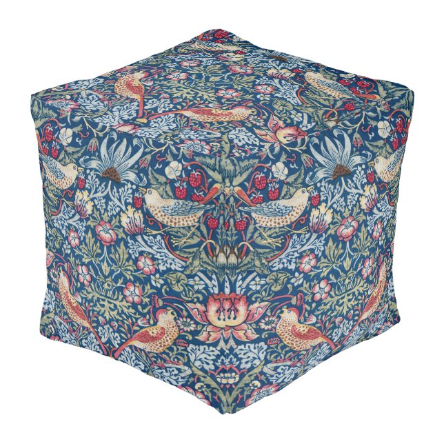 William Morris  Strawberry Thief Floral Pattern Pouf (Angled Front)