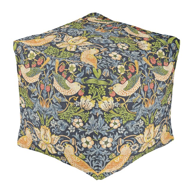William Morris - Strawberry Thief Floral Pattern Pouf (Angled Front)
