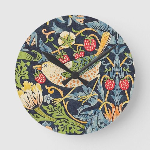 William Morris Strawberry Thief Floral Pattern Round Clock