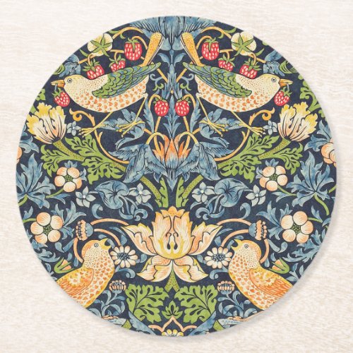 William Morris Strawberry Thief Floral Pattern Round Paper Coaster