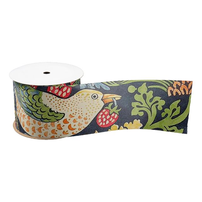 William Morris Strawberry Thief Floral Pattern Satin Ribbon (Spool)