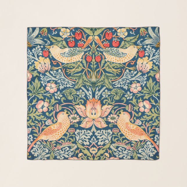 William Morris Strawberry Thief Floral Pattern Scarf (Front)