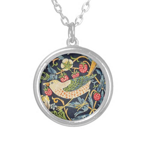 William Morris Strawberry Thief Floral Pattern Silver Plated Necklace