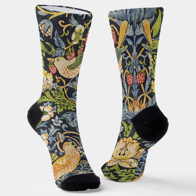 William Morris - Strawberry Thief Floral Pattern Socks (Angled)
