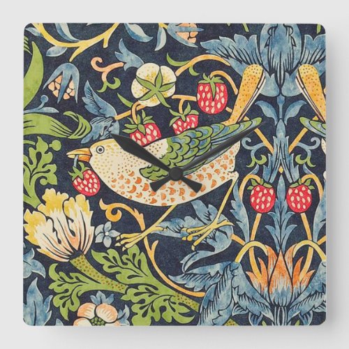 William Morris Strawberry Thief Floral Pattern Square Wall Clock