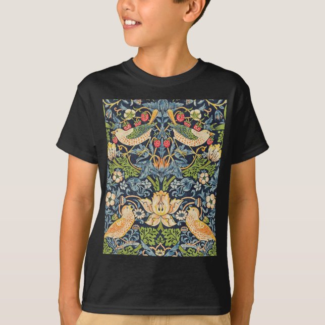 William Morris Strawberry Thief Floral Pattern T-Shirt (Front)