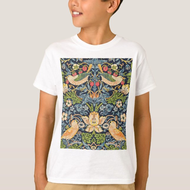 William Morris Strawberry Thief Floral Pattern T-Shirt (Front)