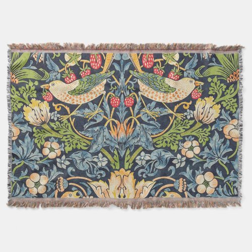 William Morris Strawberry Thief Floral Pattern Throw Blanket