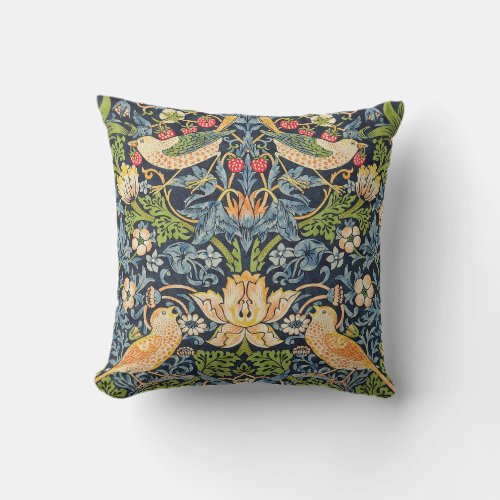 William Morris Strawberry Thief Floral Pattern Throw Pillow