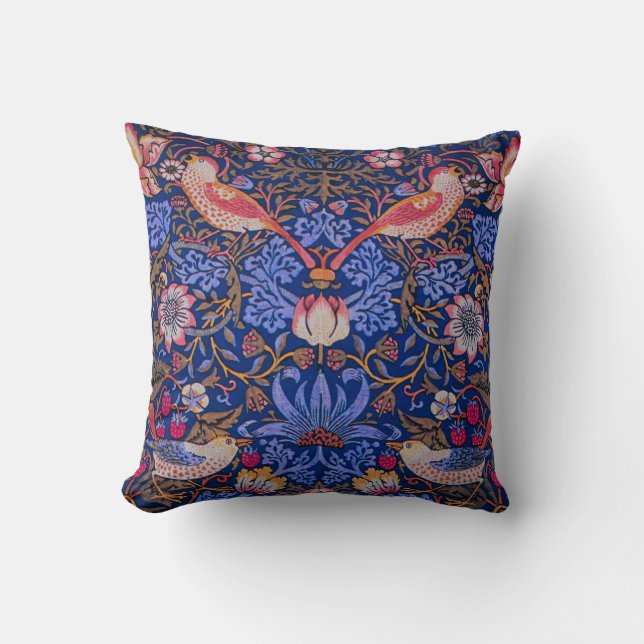 William Morris Strawberry Thief Floral Pattern Throw Pillow (Front)