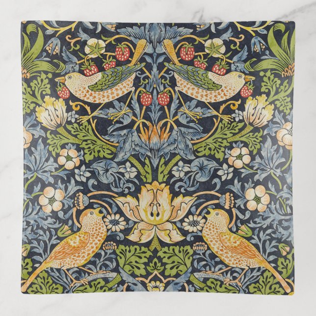William Morris - Strawberry Thief Floral Pattern Trinket Tray (Front)