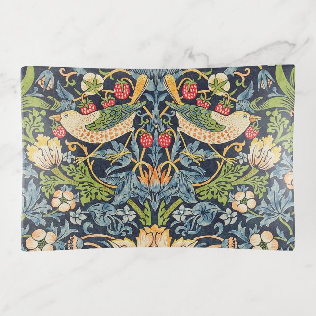 William Morris Strawberry Thief Floral Pattern Trinket Tray (Front)