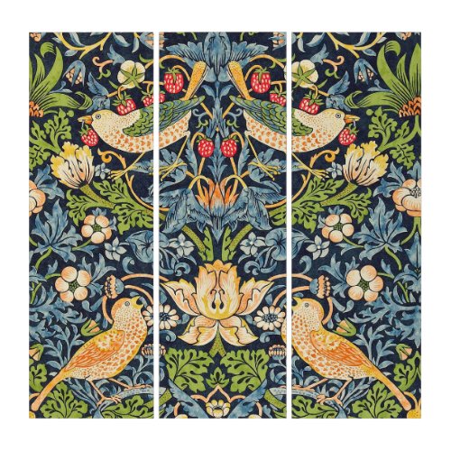 William Morris Strawberry Thief Floral Pattern Triptych