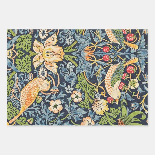 William Morris Strawberry Thief Floral Pattern Wrapping Paper Sheets