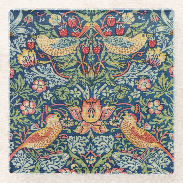 William Morris - Strawberry Thief Glass Coaster (Front)