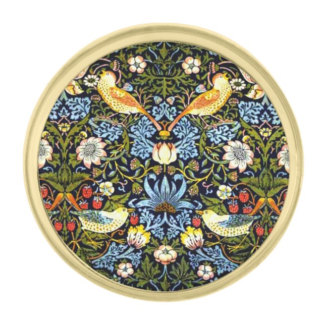 William Morris, Strawberry Thief, Gold Finish Lapel Pin (Front)