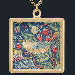 William Morris - Strawberry Thief Gold Plated Necklace<br><div class="desc">Strawberry Thief - William Morris, Repeating design for textiles, 1883</div>