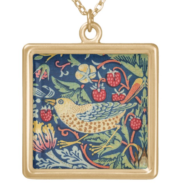 William Morris - Strawberry Thief Gold Plated Necklace (Front)