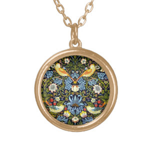 William Morris - Strawberry Thief, Gold Plated Necklace