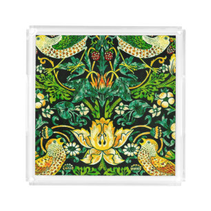 William Morris Strawberry Thief Green And Orange Acrylic Tray