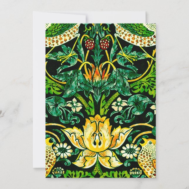 William Morris Strawberry Thief Green And Orange Invitation (Front)