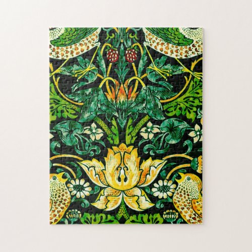 William Morris Strawberry Thief Green And Orange Jigsaw Puzzle