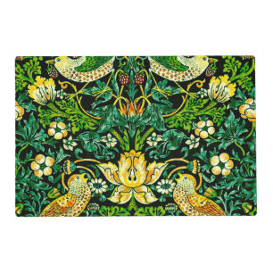 William Morris Strawberry Thief Green And Orange Placemat