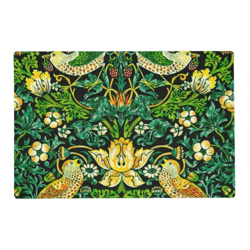 William Morris Strawberry Thief Green And Orange Placemat