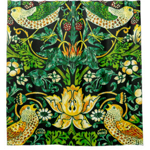 William Morris Strawberry Thief Green And Orange Shower Curtain