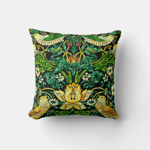 William Morris Strawberry Thief Green And Orange Throw Pillow