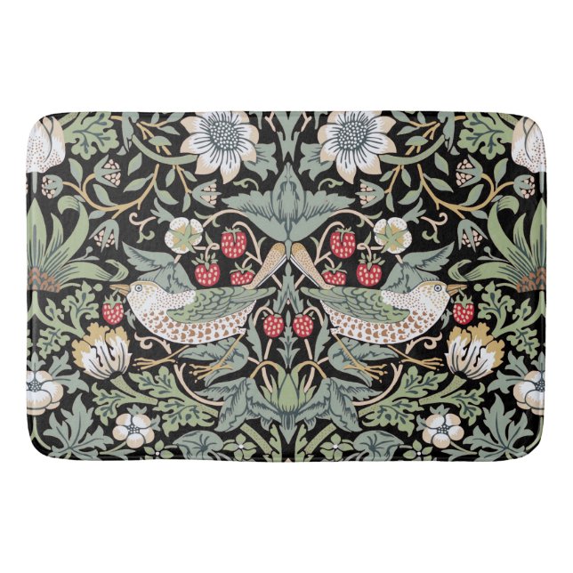 William Morris Strawberry Thief I Black Birds Bath Mat (Front)