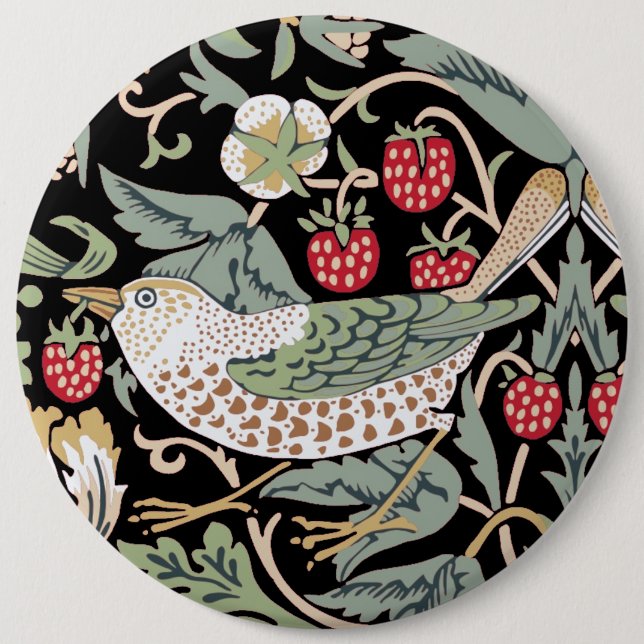 William Morris Strawberry Thief I Black Birds Button (Front)