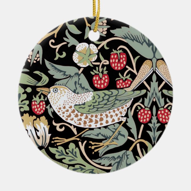 William Morris Strawberry Thief I Black Birds Ceramic Ornament (Front)