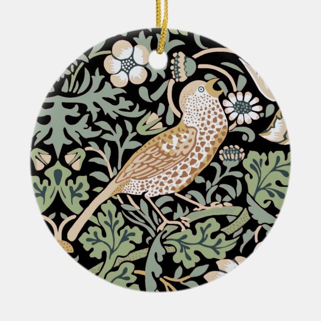William Morris Strawberry Thief I Black Birds Ceramic Ornament (Front)
