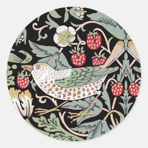 William Morris Strawberry Thief I Black Birds Classic Round Sticker