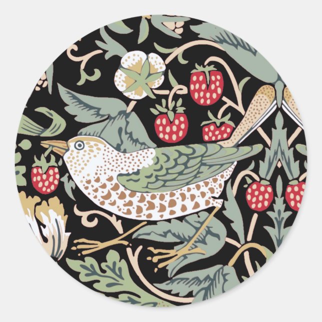 William Morris Strawberry Thief I Black Birds Classic Round Sticker (Front)