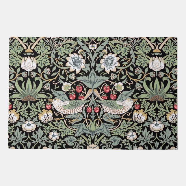 William Morris Strawberry Thief I Black Birds Doormat (Front)