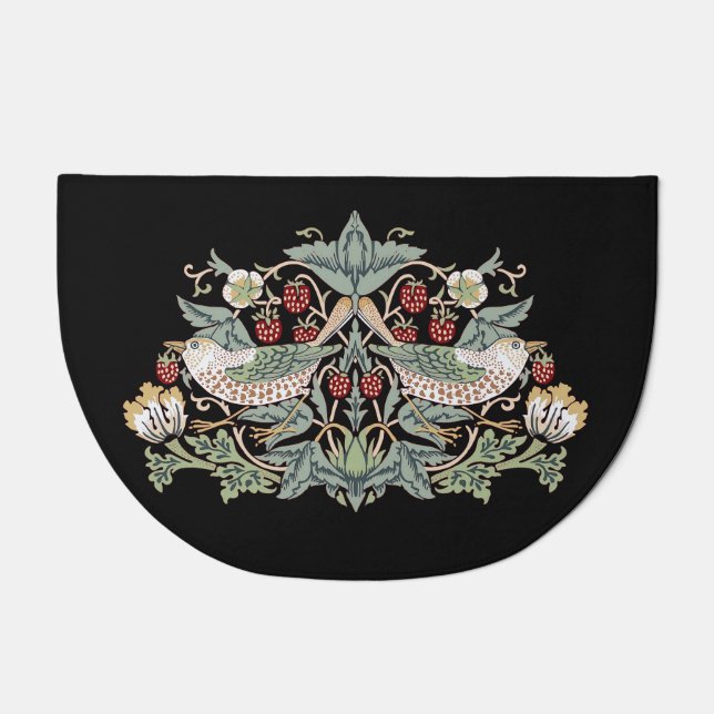 William Morris Strawberry Thief I Black Birds Doormat (Front)