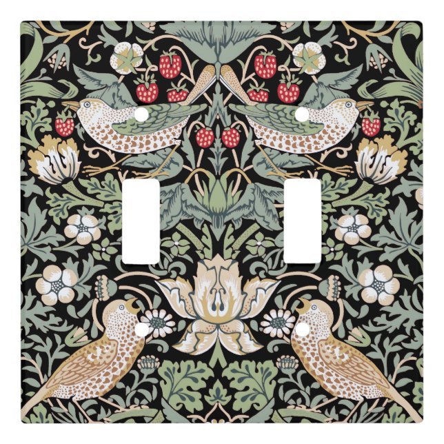 William Morris Strawberry Thief I Black Birds Light Switch Cover (Front)