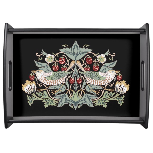 William Morris Strawberry Thief I Black Birds Serving Tray (Front)