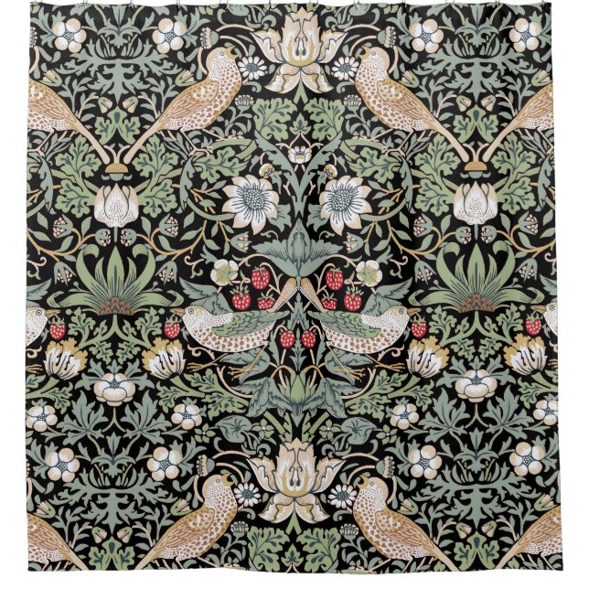 William Morris Strawberry Thief I Black Birds Shower Curtain (Front)
