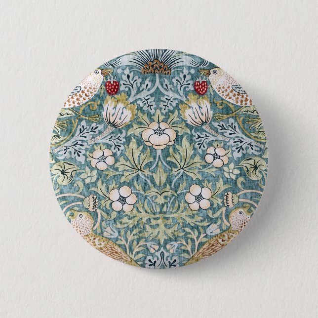William Morris Strawberry Thief Light Design Button (Front)