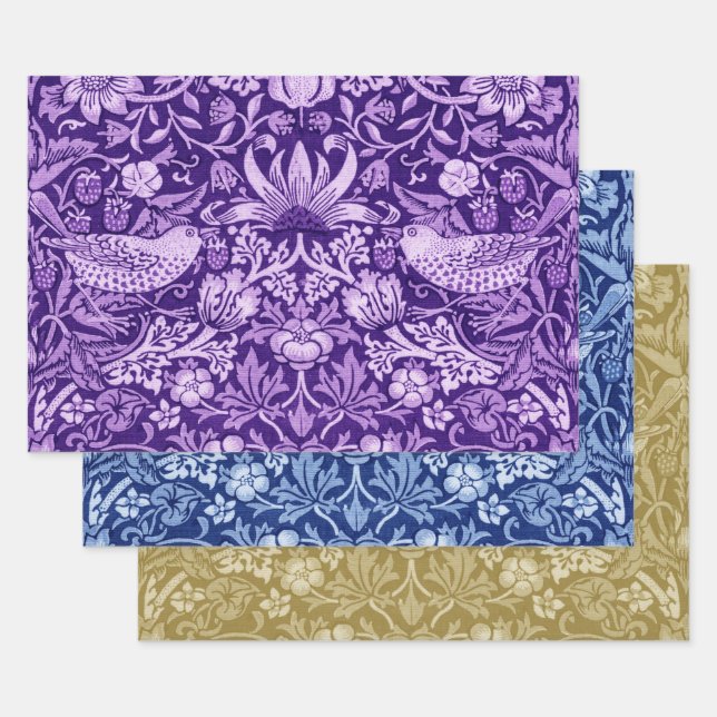 William Morris, Strawberry Thief Monotone Wrapping Paper Sheets (Set)