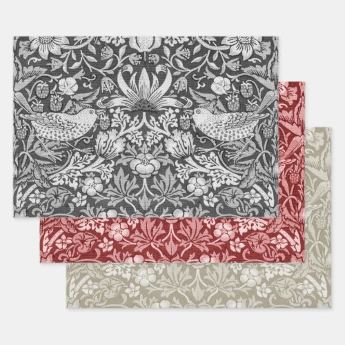 William Morris Strawberry Thief Monotone Wrapping Wrapping Paper Sheets