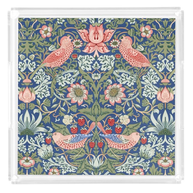 William Morris Strawberry Thief Navy Coral Acrylic Tray (Front)